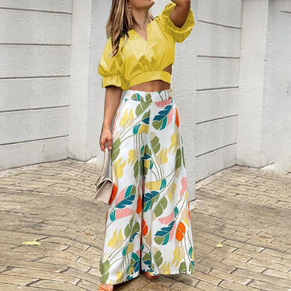 Damen Crop- und Hose Set Baumwolle Weiß