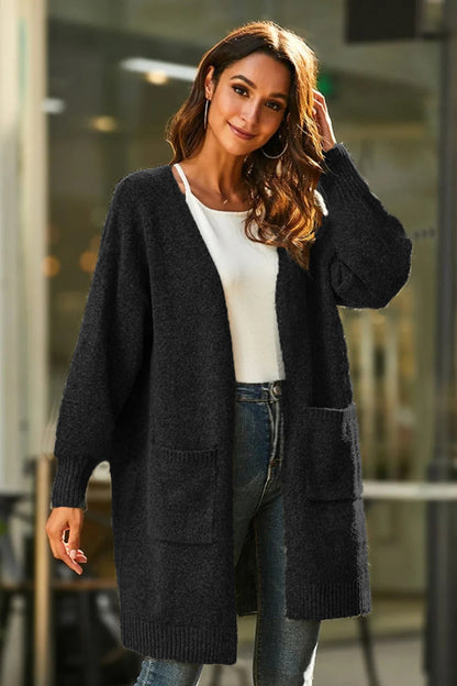 Damen Cardigan Grobstrick Weite Ärmel Tiefen Taschen Norvielle