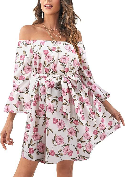 Damen Off-Shoulder-Kleid Bunt Muster