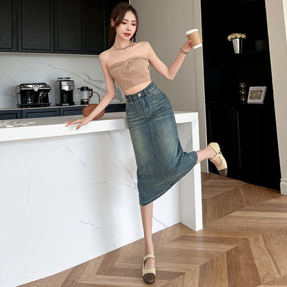 Damen Denimrock Lang Frontschlitz