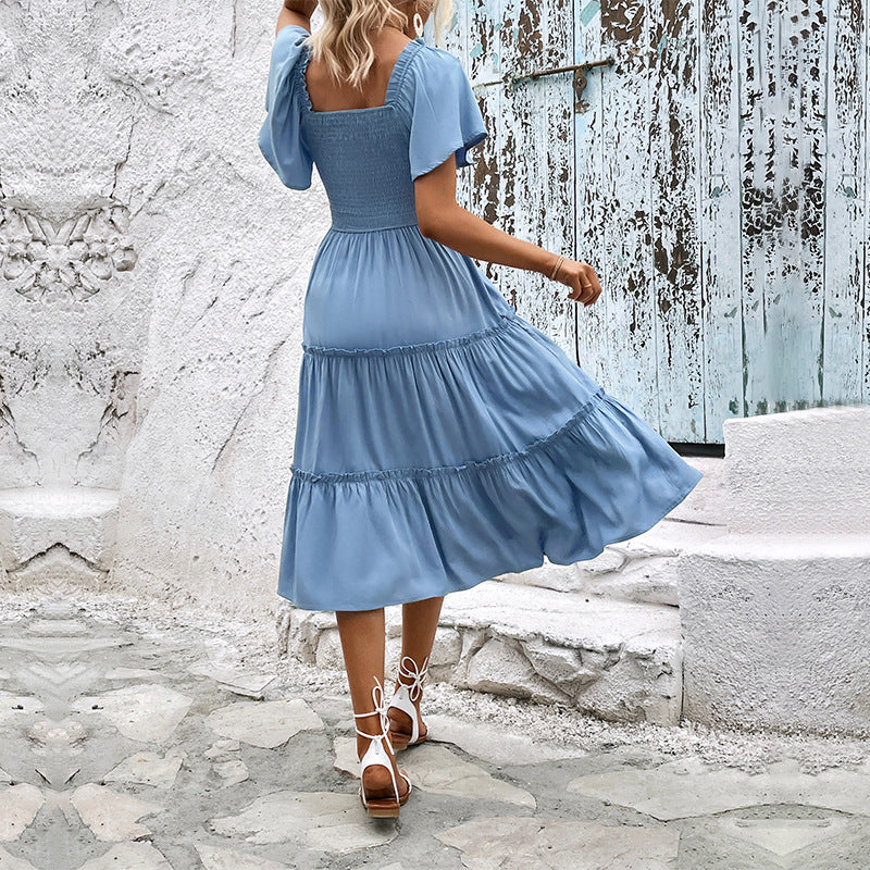 Damen Midi-Kleid Rüschensaum Schimmerstoff Norvielle