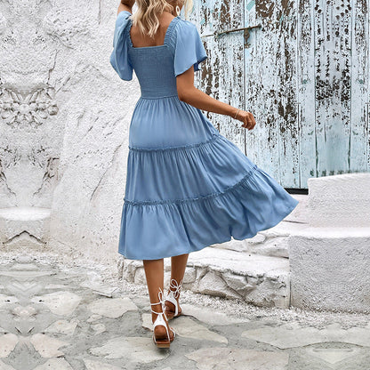 Damen Midi-Kleid Rüschensaum Schimmerstoff Norvielle