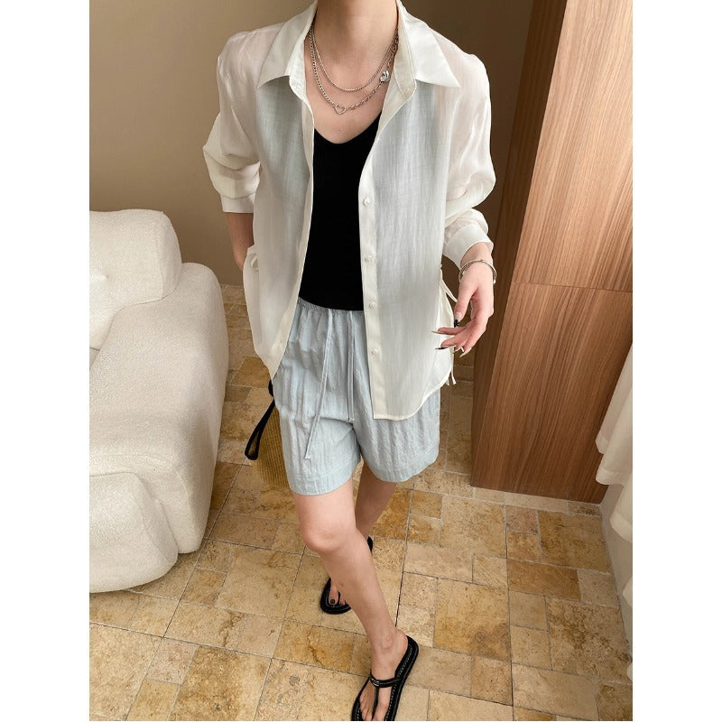 Damen Kurzarmbluse Transparent Norvielle