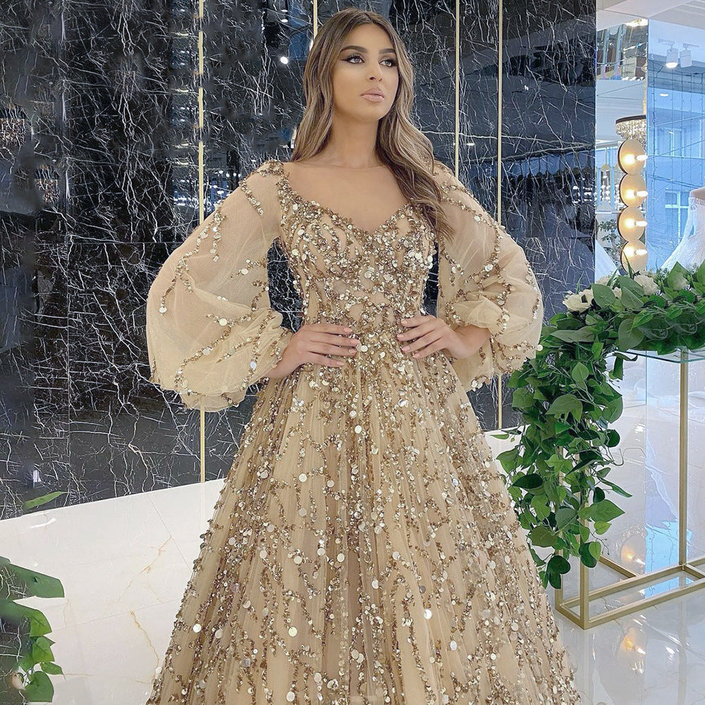 Norvielle Damen Abendkleid Lang Ärmelig Schwarz - Norvielle