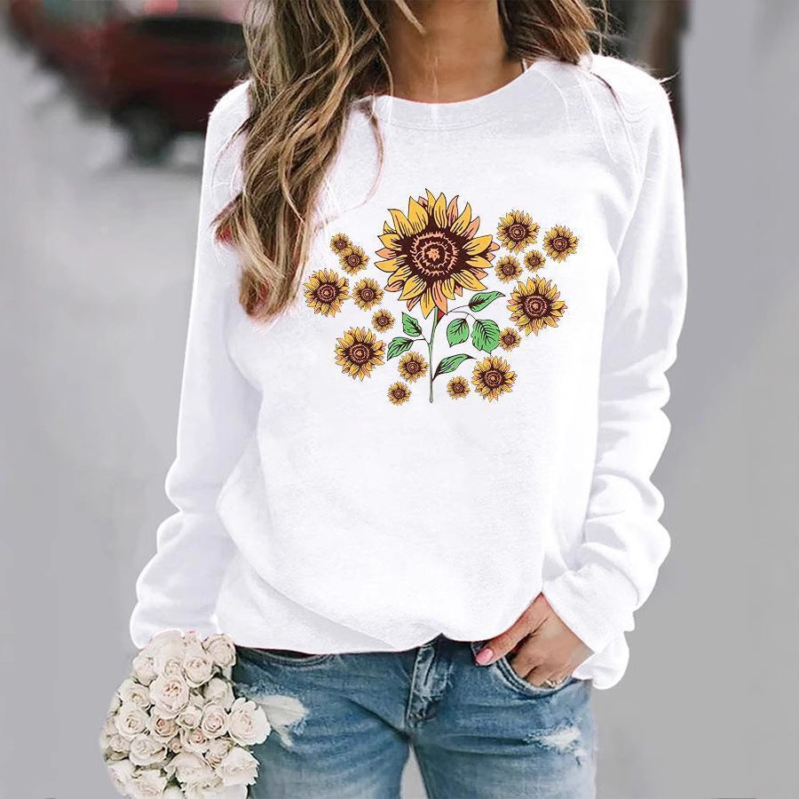 Damen Sweatshirt Florales Sonnenblumenmotiv Bequem Norvielle - Norvielle
