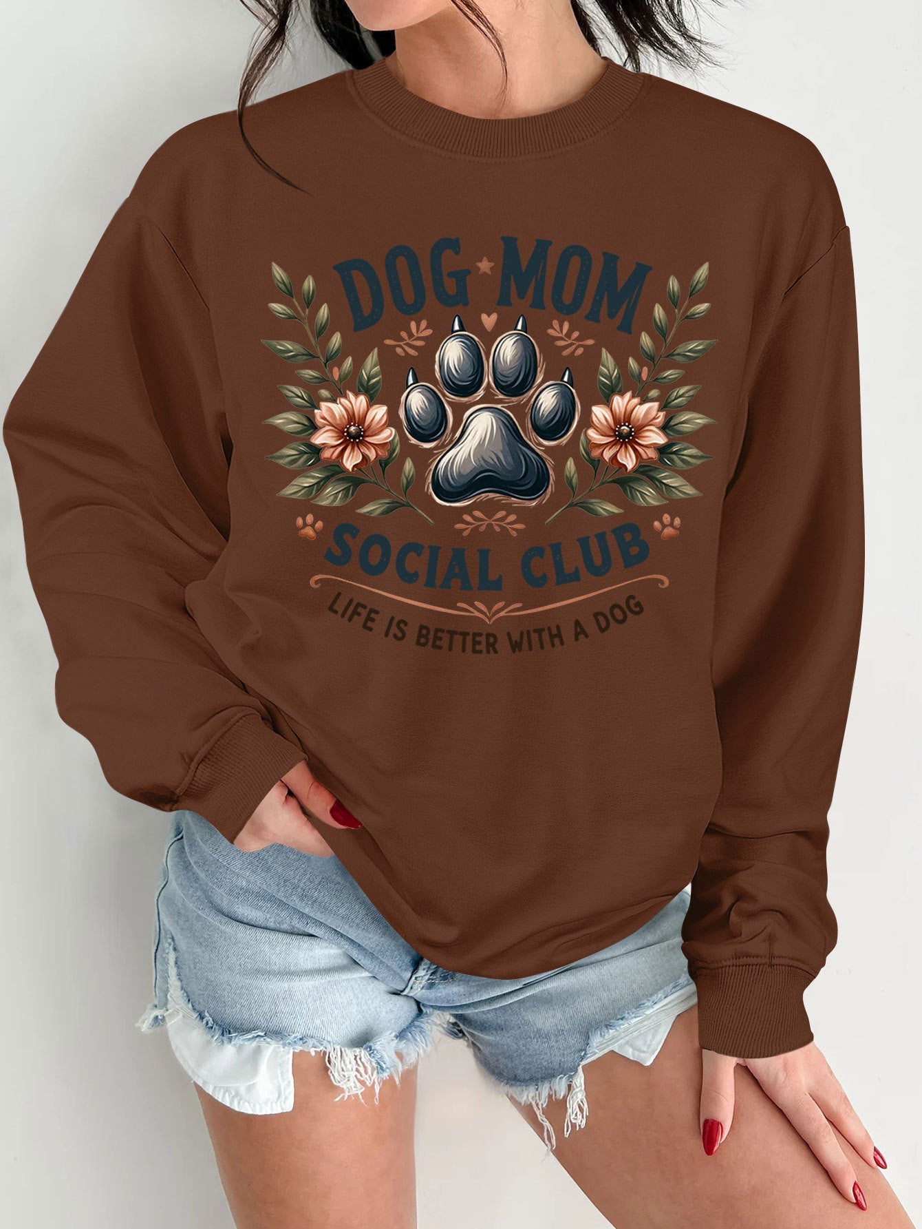 Damen Sweatshirt Hundemotiv Aufdruck Norvielle