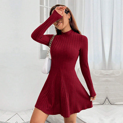 Damen Strickkleid Eleganter Stehkragen Figurumspielend Norvielle