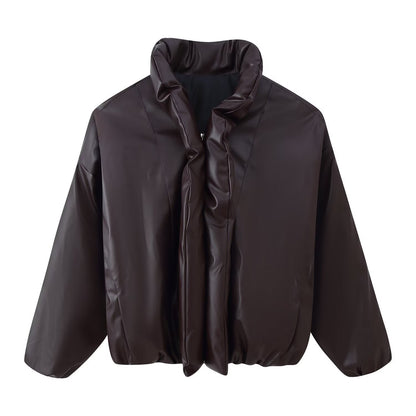 Damen Cropped Jacke Voluminöser Stehkragen Norvielle