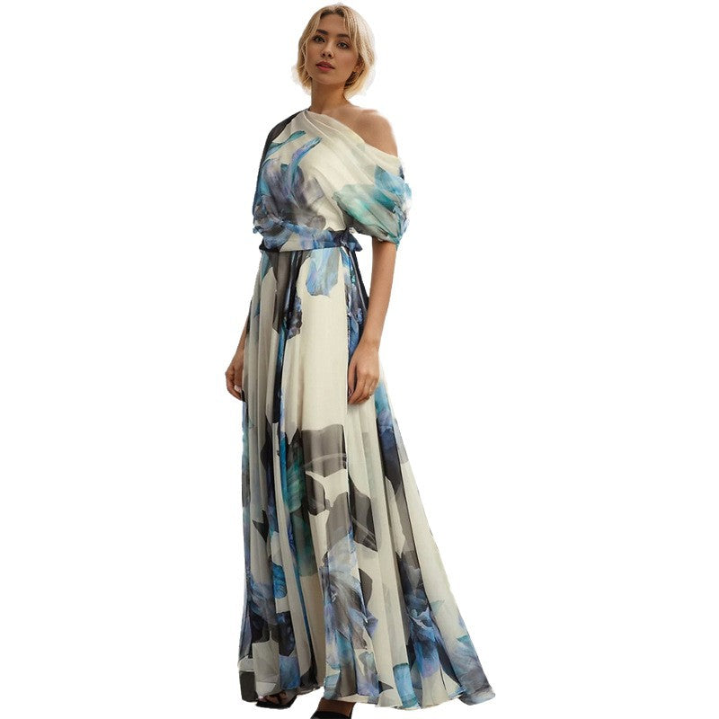 Damen Chiffon-Kleid Schulterfrei Floralmuster Norvielle