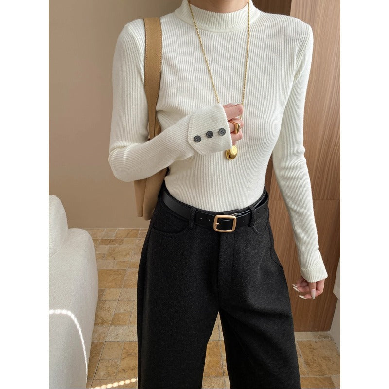 Damen Langarmshirt Rippstrick Figurbetont Schwarz - Norvielle