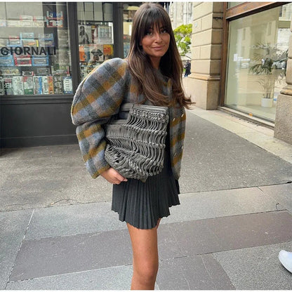 Damen Karojacke Voluminöse Ärmel Norvielle