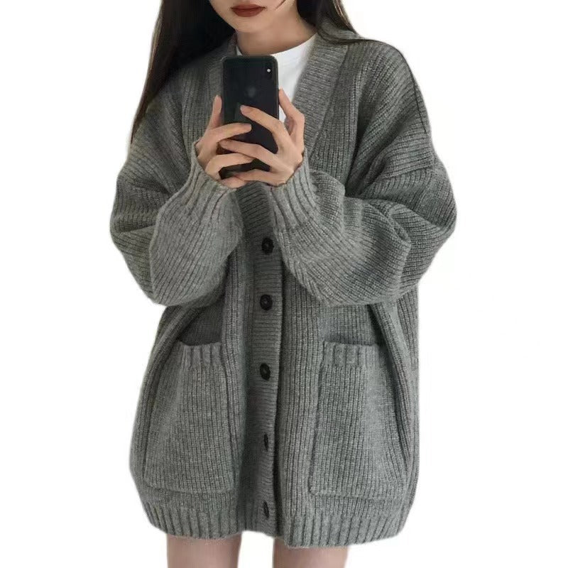 Damen Strickjacke V-Ausschnitt Große Taschen Kuschelig Norvielle