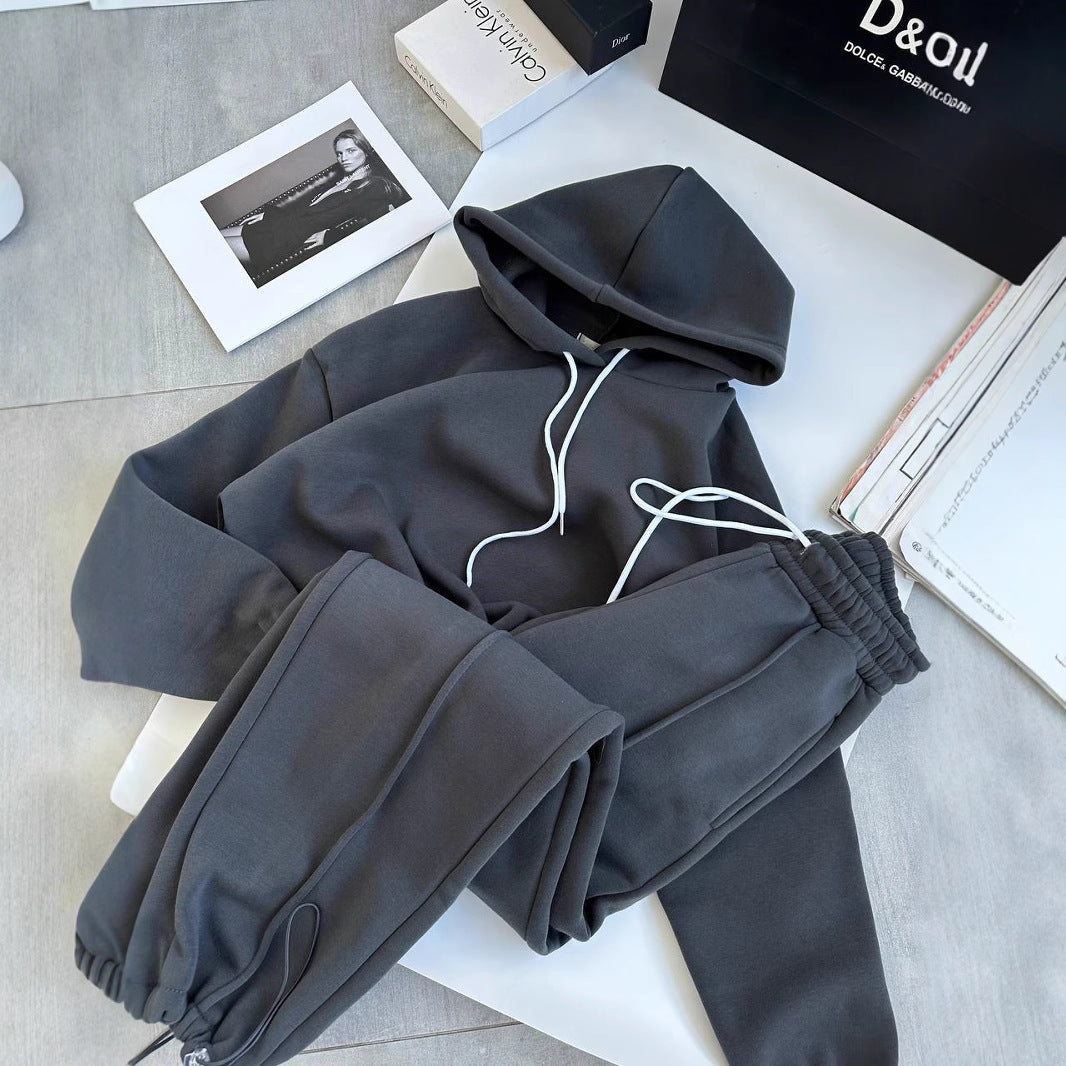 Damen Hoodie Jogginghose Baumwolle Bequem Grau