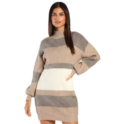 Damen Strickkleid Rollkragen Streifenmuster Norvielle