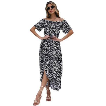 Damen Maxikleid Blumenmuster Rüschensaum Elegant