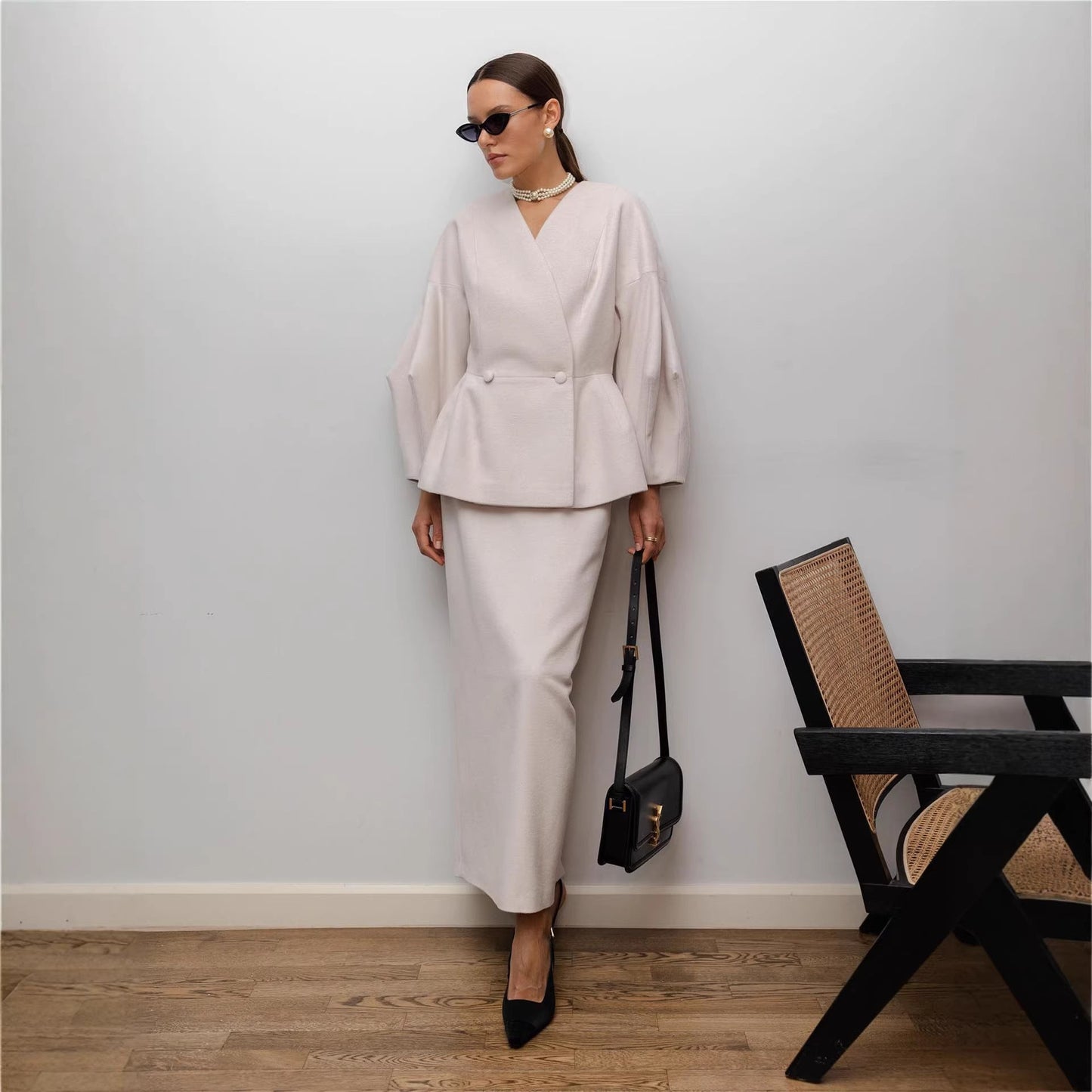 Damen Bleistiftkleid mit Blazer-Oberteil und Puffärmeln Norvielle