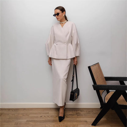 Damen Bleistiftkleid mit Blazer-Oberteil und Puffärmeln Norvielle
