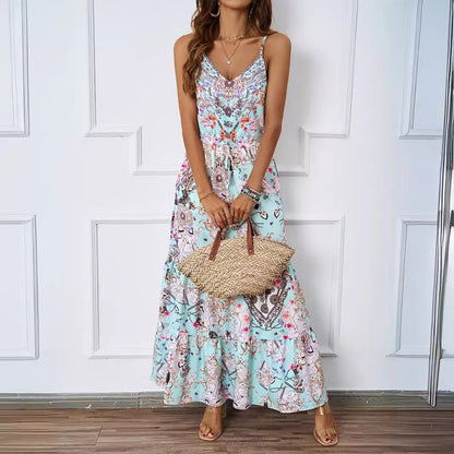 Damen Maxikleid Floralmuster Seitentaschen Norvielle