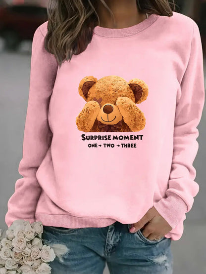 Damen Sweatshirt Bärenmotiv Baumwolle Weiß