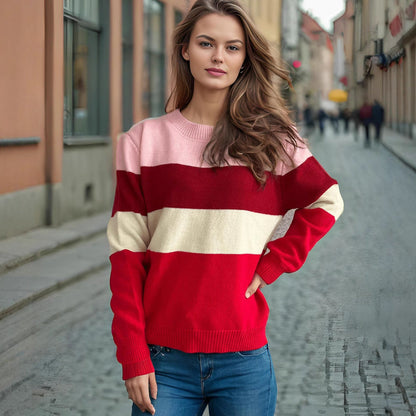 Damen Pullover Casual Farbenfrohe Blockstreifen Norvielle
