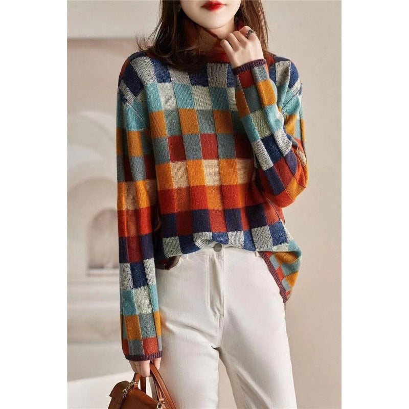 Damen Oversized Pullover Karomuster Norvielle