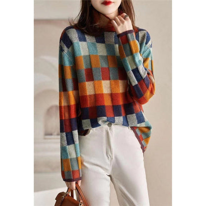 Damen Oversized Pullover Karomuster Norvielle