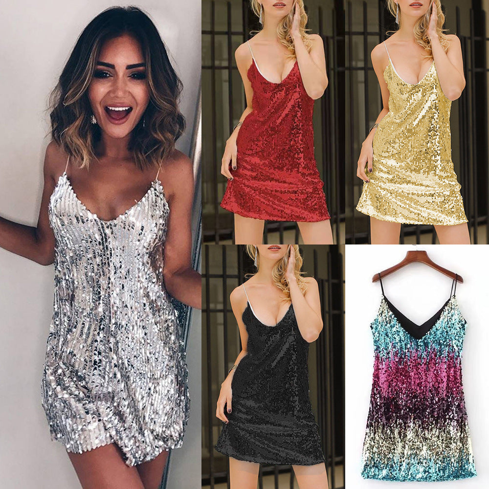 Damen Minikleid Glitzernd Spaghettiträger Norvielle - Norvielle