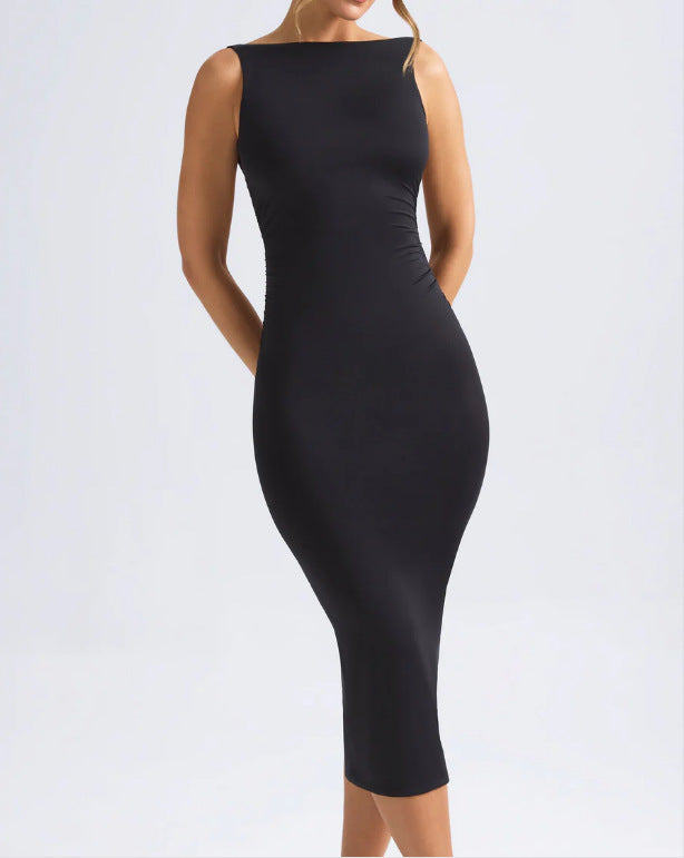 Damen Midi-Kleid Figurbetont mit Ausschnitt schwingend