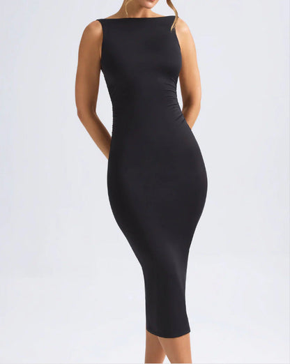 Damen Midi-Kleid Figurbetont mit Ausschnitt schwingend