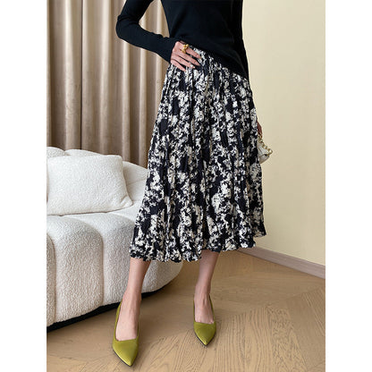 Damen Midirock Florales Muster Faltenwurf