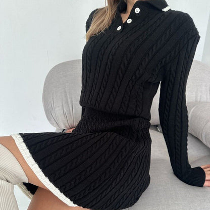 Damen Strickkleid Feines Zopfmuster Hochkragen
