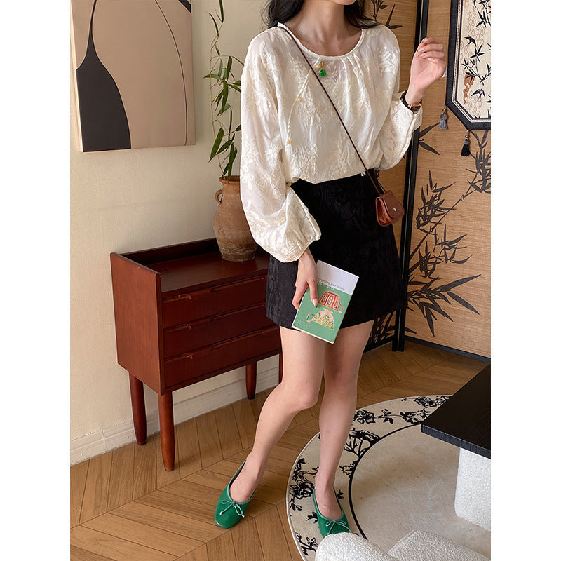 Damen Bluse Puffärmel Norvielle Stoff Elegant