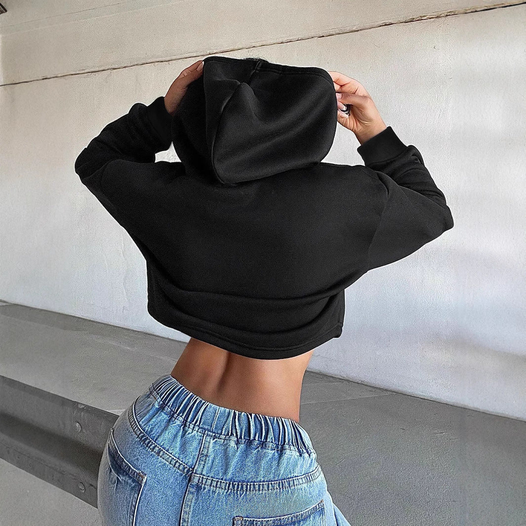 Damen Cropped Sweatshirt Locker Kapuze Norvielle