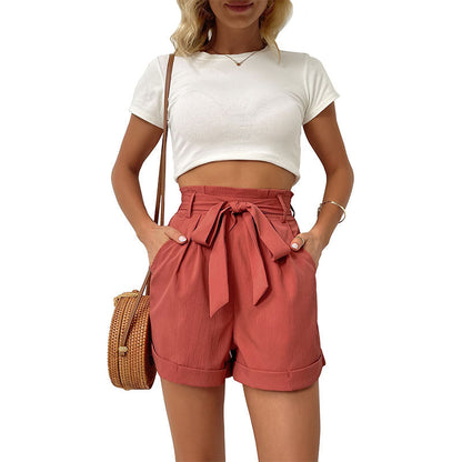 Damen High-Waist-Shorts mit Schleifenbindung und Taschen Norvielle
