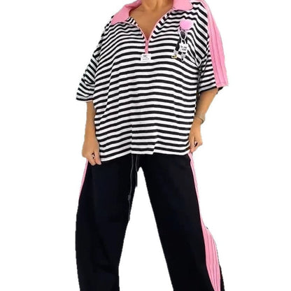 Damen Freizeitset Gestreiftes Oberteil Bequeme Jogginghosen Norvielle