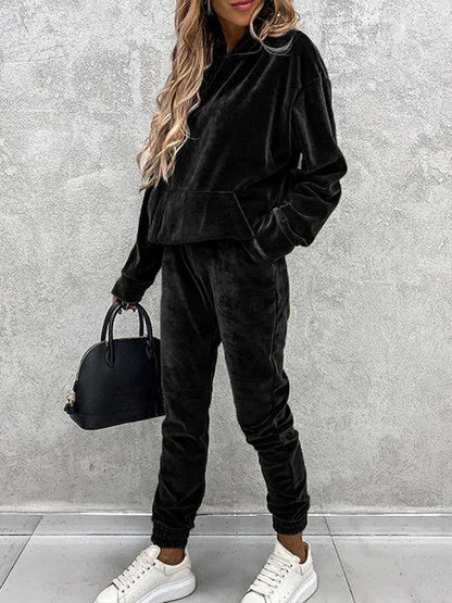 Damen Velours-Jogginganzug mit Kapuze elastisch Norvielle