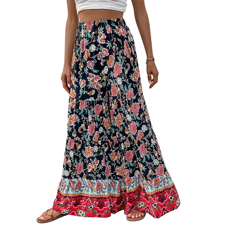 Damen Maxirock Floralmuster Ausgestellter Schnitt