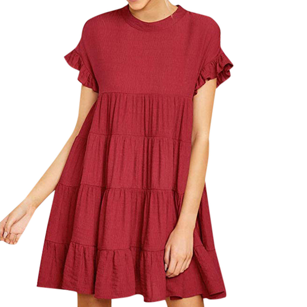 Damen Kurzarm Kleid Luftig Rüschendetails Fließender Schnitt Norvielle