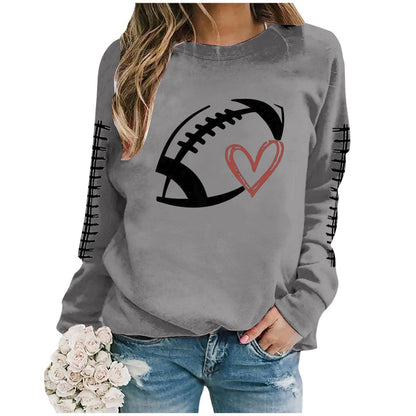Damen Sweatshirt Fußball-Motiv Lässiger Schnitt Grau