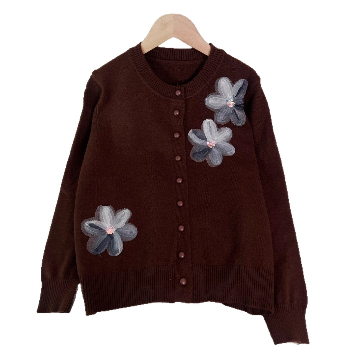 Damen Strickjacke Florales Design Knopfverschluss Norvielle