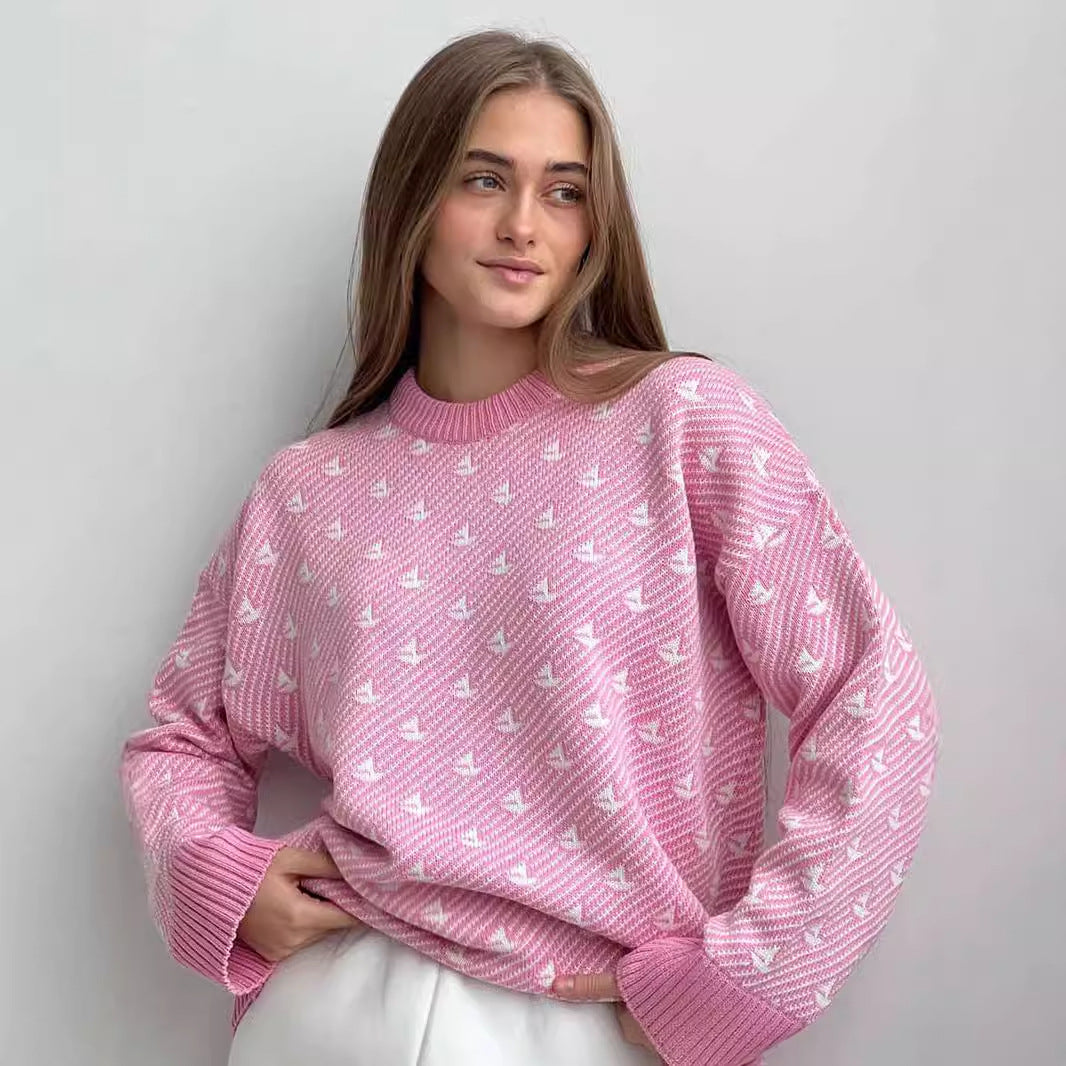 Damen Oversized Pullover Baumwolle Gemustert Beige - Norvielle