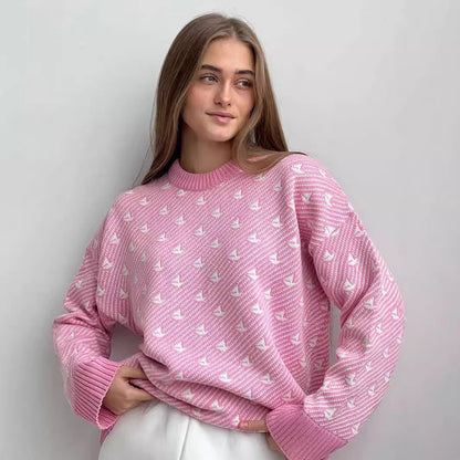 Damen Oversized Pullover Baumwolle Gemustert Beige - Norvielle