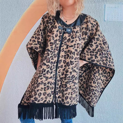 Damen Poncho mit Fransen Tierprint Norvielle - Norvielle