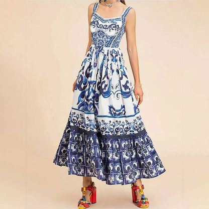 Damen Maxikleid Ornamentales Design Weit Rock
