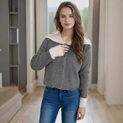 Damen Strickjacke mit Reißverschluss Norvielle Bequem Puffärmel
