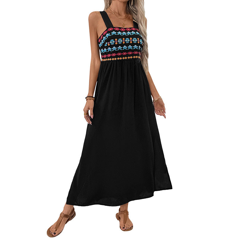 Damen Maxikleid Bunt Stickdesign Seitenschlitz