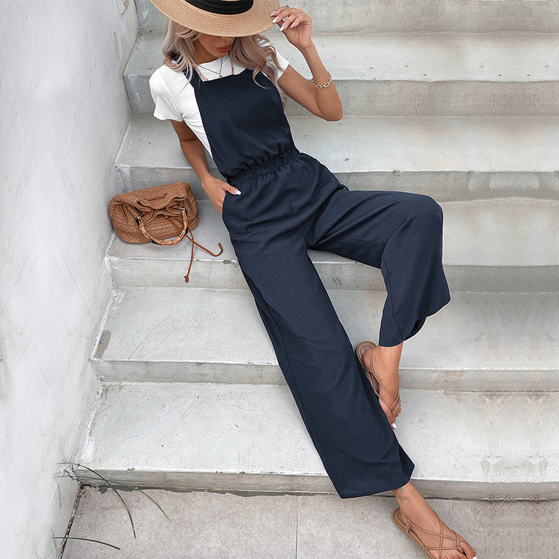 Damen Jumpsuit Weit Schnitt Elastischer Bund Norvielle