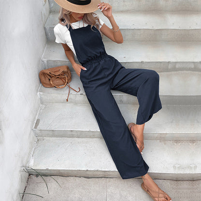 Damen Jumpsuit Weit Schnitt Elastischer Bund Norvielle