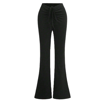 Damen Ripp-Hose Hochwerder mit Kordelzug
