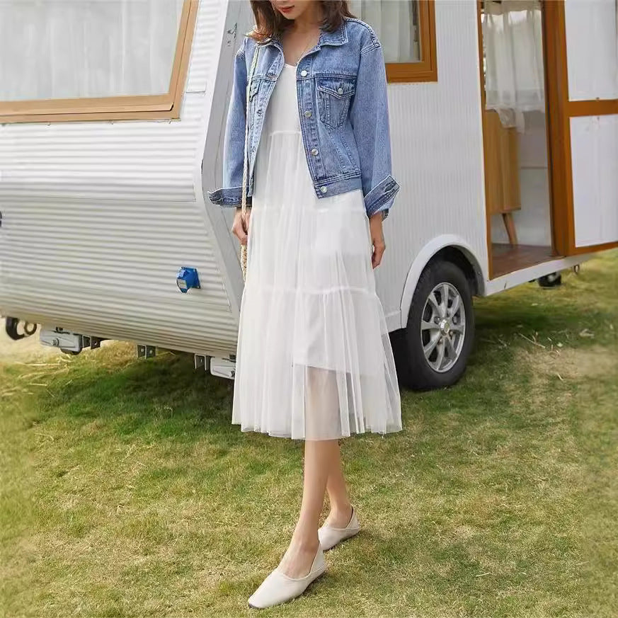 Damen Denimjacke Aufwendig Gestickter Schriftzug